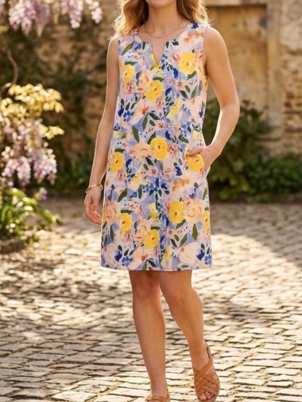 Foil Sun-Sational Linen Sleeveless Dress Size 8 Floral Multicolour